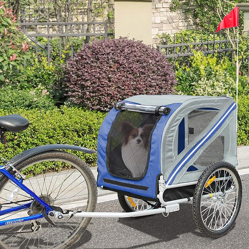 Homewell Fahrradanhänger für Hunde, Kapazität 40 kg, 2-in-1 für Kinderwagen, zusammenklappbar, einfach mit Schnellspannrädern, Fahrradkoppler