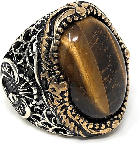 Miniatura 8 de KAR Anillo de ojo de tigre natural para hombre de plata de ley 925K estampado I1B