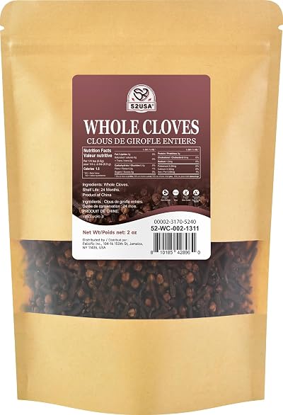 52USA Cloves Whole 2 oz (Pack of 1), Great for Food, Tea, Baking and Meats, All Natural | Non GMO | Kosher | Vegan | Gluten Free