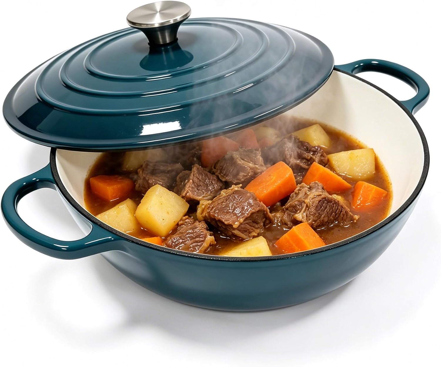 Enameled Cast Iron Dutch Oven Pot with Lid and Dual Handles (Peacock Blue, 10 inch)