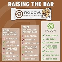 Vista 3 de No Cow Barras de proteínas, masa de galletas con chispas de chocolate, 0.74 oz de proteína vegana a base de plantas, aptas para ceto, bajas