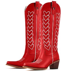 Yolkomo Cowboy Boots for Women Knee High Cowgirl Boots with Hearts