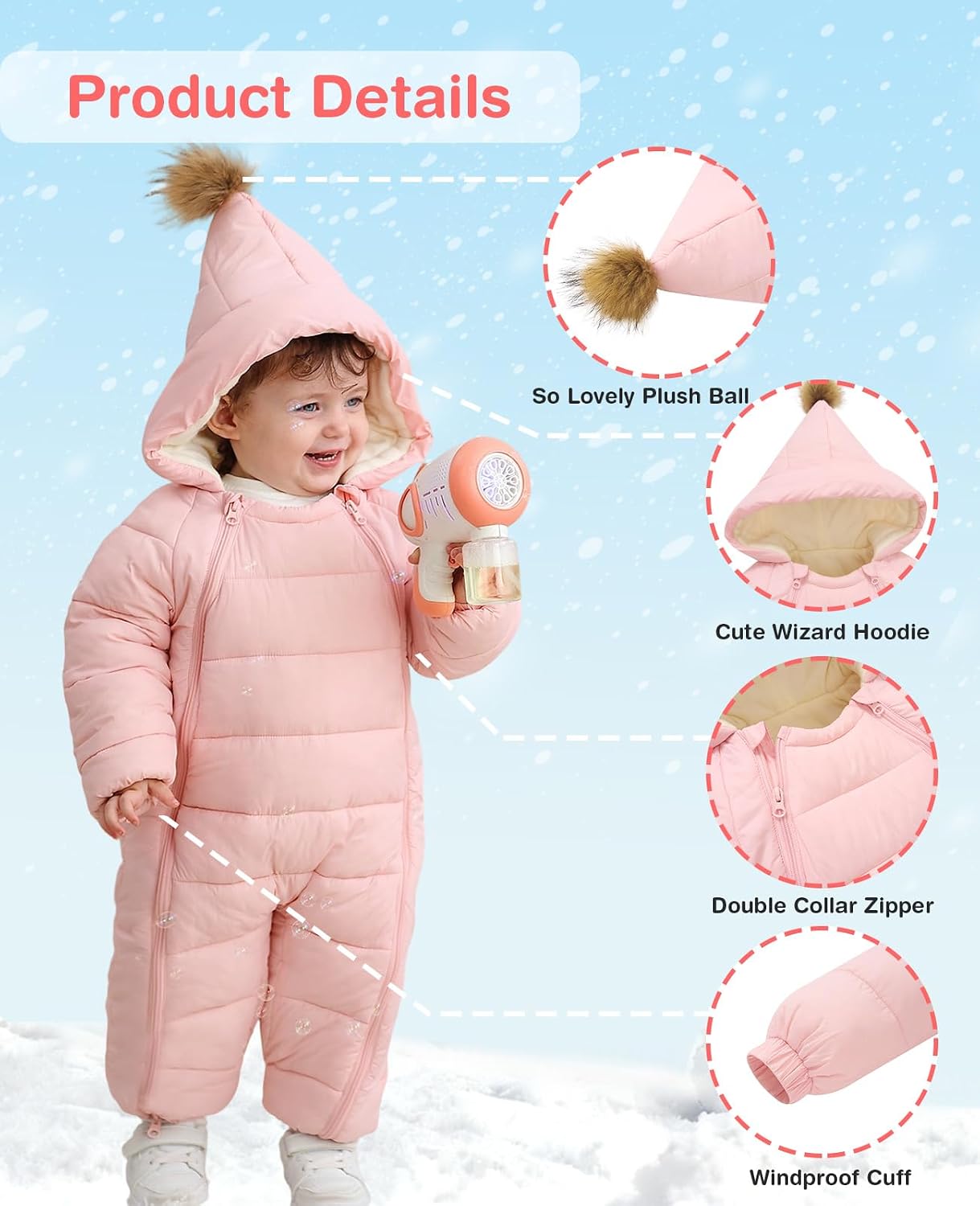 uideazone Baby Snowsuit Newborn Winter Clothes 0-24 Months Coat Jumpsuit Infant Boys Girls Hooded Puffer Jacket