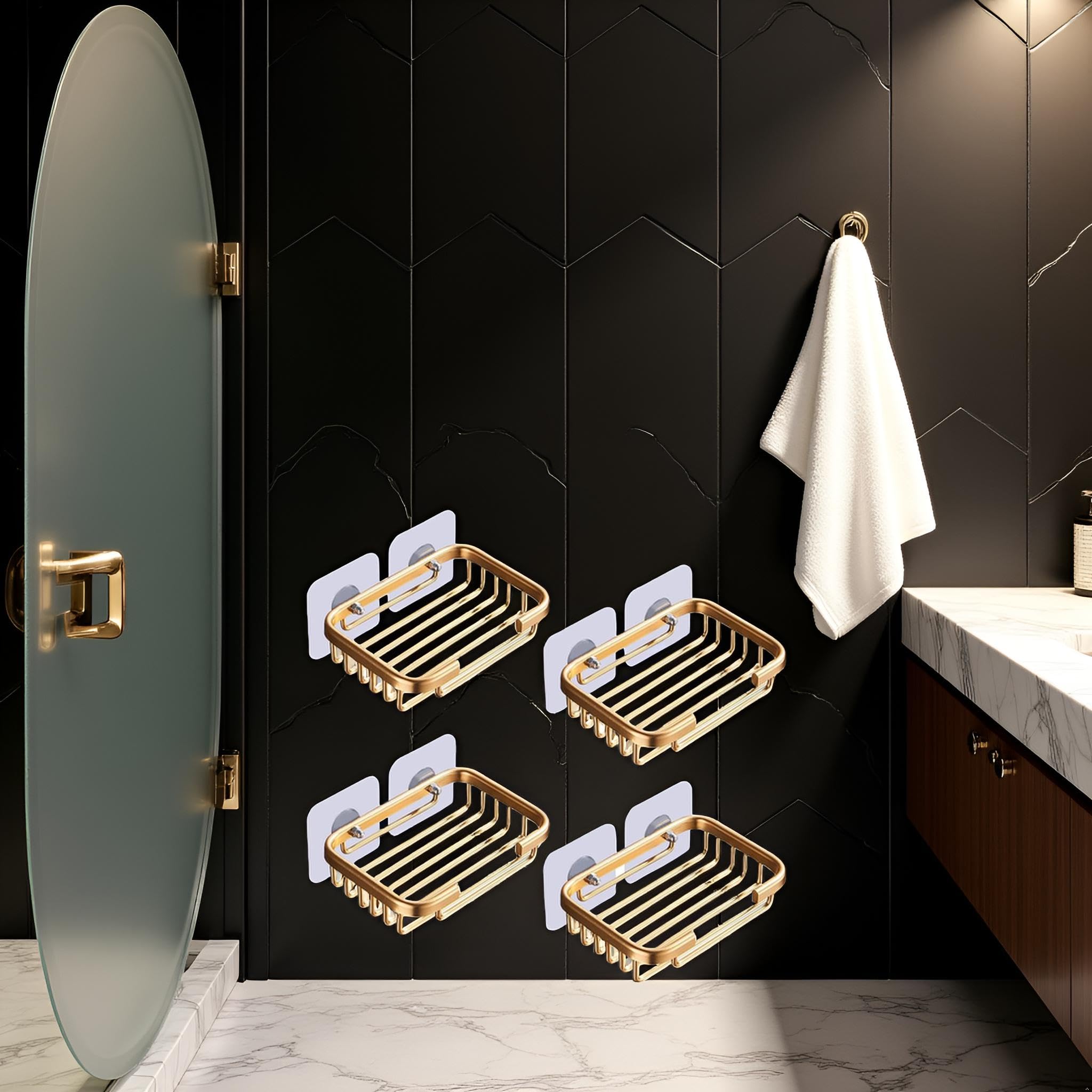 4 jaboneras doradas para ducha, estante de drenaje colgante creativo, soporte autoadhesivo para jabonera, estante de almacenamiento de jabonera, sin daños, para colgar en el baño, jaboneras 6