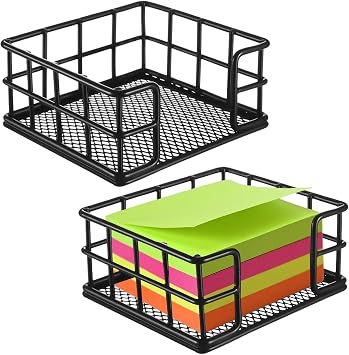 2 PCS Black Sticky Notes Holder, Metal Wire Sticky Note Organizer for Desk Accessories, Square Mesh Self-Stick Notepad Dispenser for Memo Pad, Office Decor Black