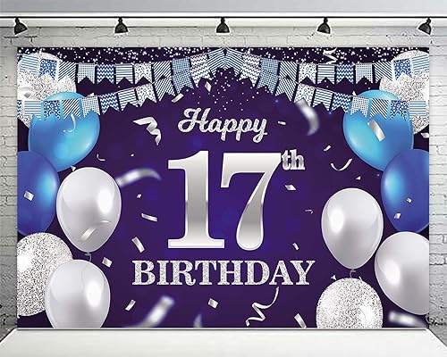 Vista 148 de Cartel de feliz cumpleaños número 31, globos azul marino, bandera de confeti a rayas, puntos de luz, saludos a 31 años, decoración temática