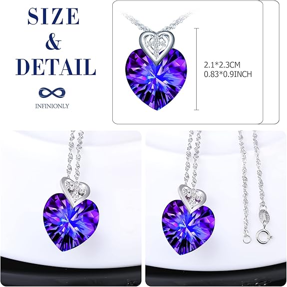 INFINIONLY Collana di cristallo Cuore dell'Oceano, Pendente cuore da donna, in argento 925, Collana di cristalli blu oceano, con mini cuori e croci, zircone lucido, Lunghezza catena 45cm