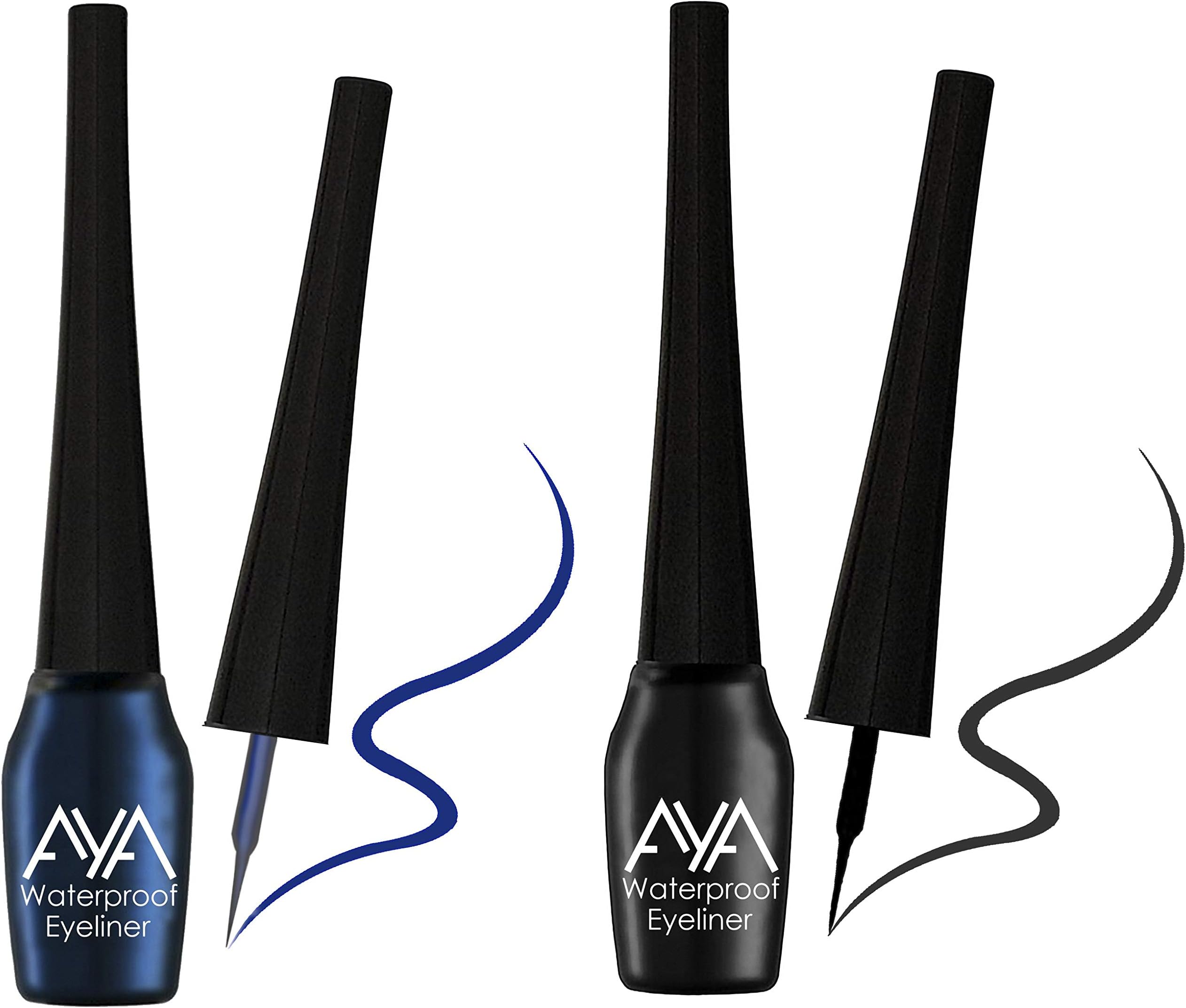 AYA Waterproof Long Lasting Smudge Transfer proof Liquid Eye Makeup Eyeliner, Set Of 2 (Black and Blue), 10 ml