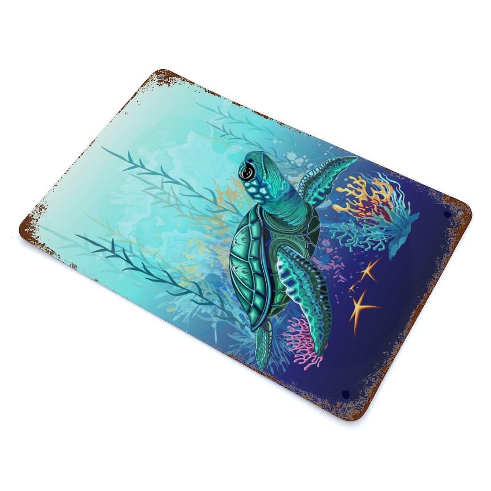 Garage Style Sea Turtle Watercolor Rusty Metal Tin Sign 11.8"x7.9", Farmhouse Wall Decor for Bar And Workshop