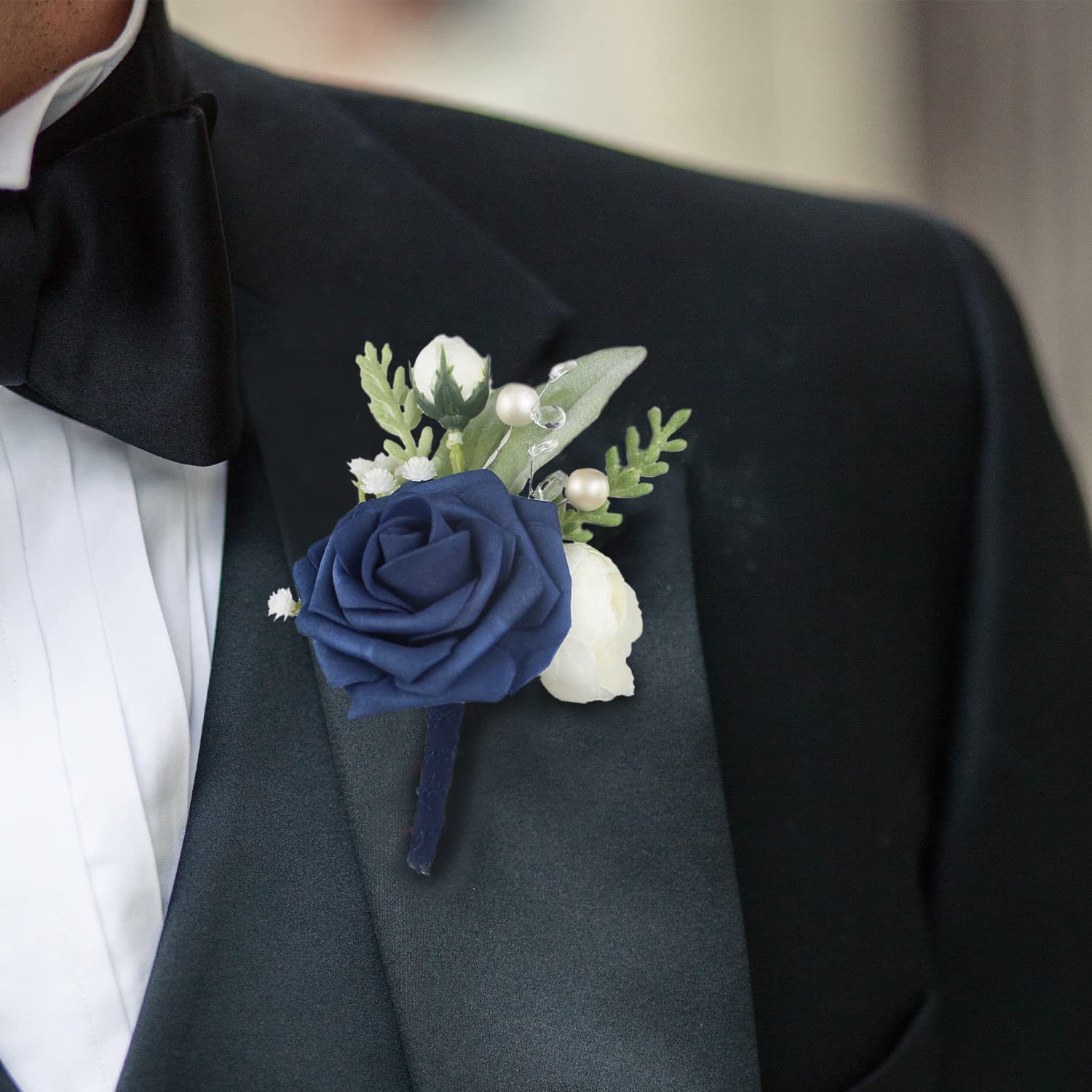 formal corsage for navy dress Navy Blue Prom Corsage Set, Wedding Corsages, Wrist Corsage, Bridesmaids Corsage, Bridal Bracelets Boutonniere main image 0