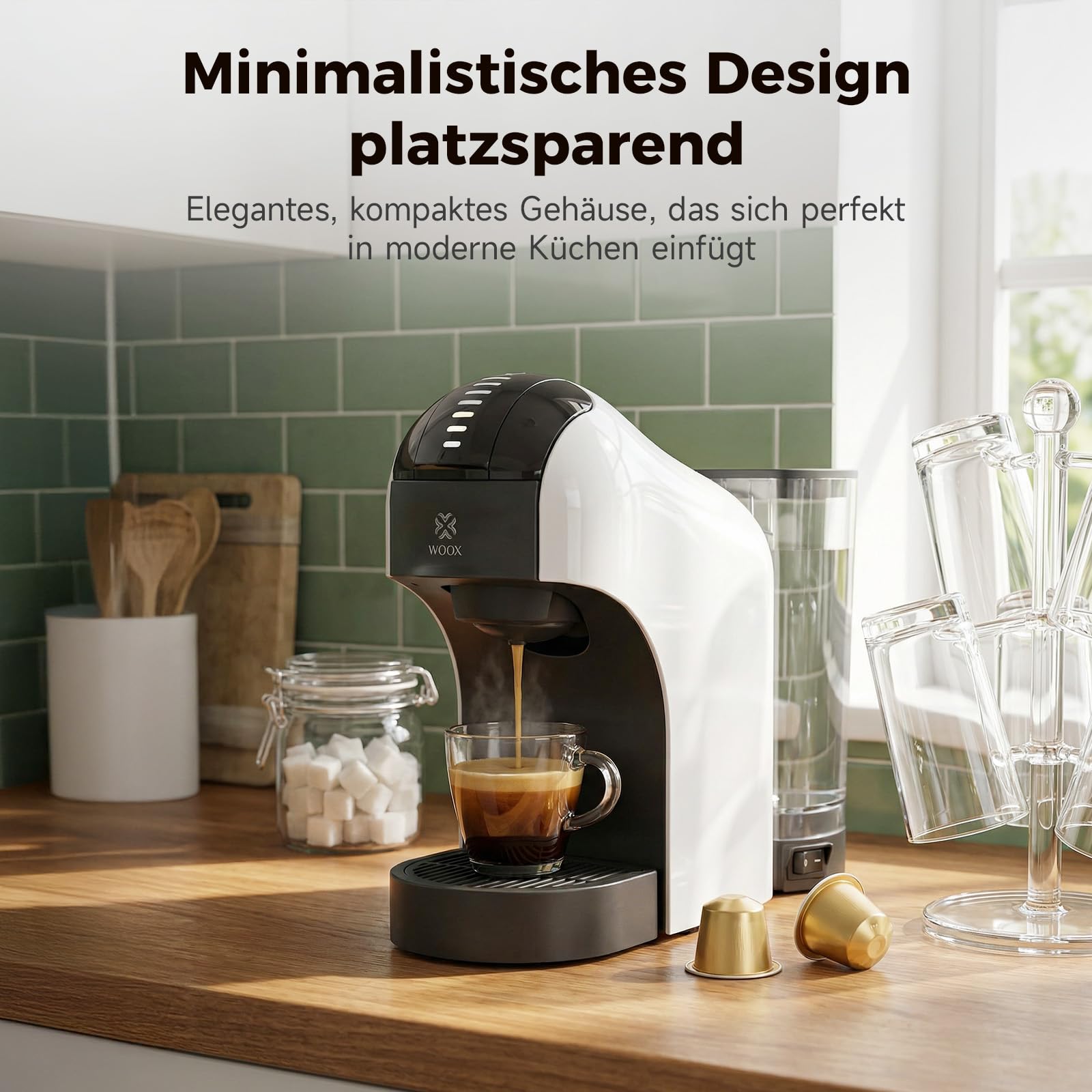 WOOX Kapselmaschine 3-in-1, 20 Bar, 1400W, Kompakte Kaffeemaschine für Nespresso, Dolce Gusto, K-fee und Kaffeepulver, 850ml Wassertank, Abschaltautomatik