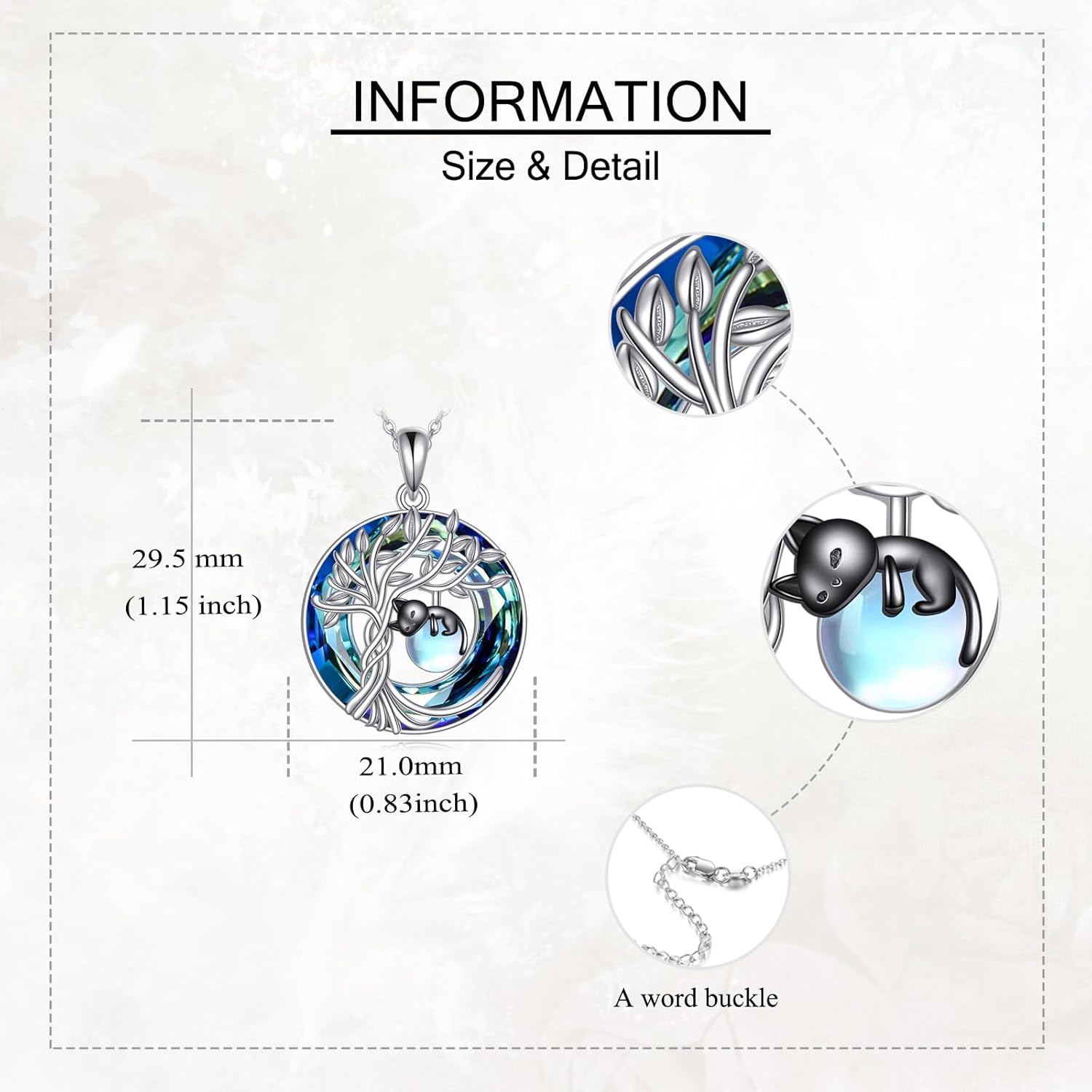 Cat Necklace 925 Sterling Silver Crystal Tree Of Life Necklace Cat Pendant Jewelry Gifts For Women Lovers - Image 3