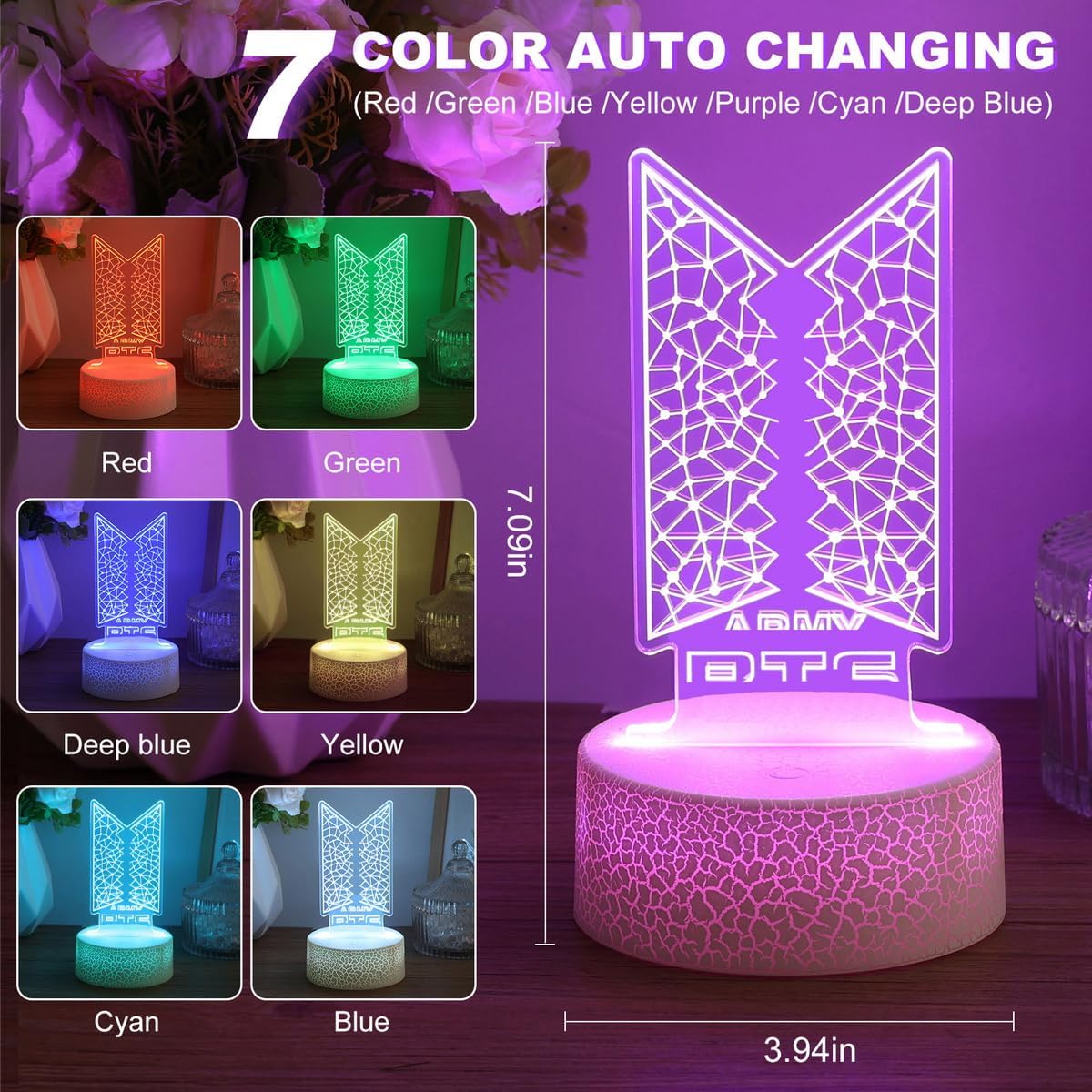 Bangtan Boys 7 Colors LED Acrylic Night Light Bedside Lamps Bedroom Home Room Decoration for Army Fans Gifts
