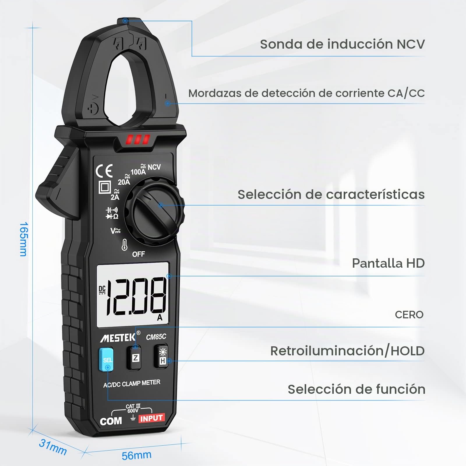 Pinza Amperimétrica Multimetro Digital MESTEK Mini Clamp Meter AC DC Polimetro Amperímetro Autorango T-RMS Medir CA/CC Voltaje y Corriente Resistencia Capacitancia Diodo Bateria Amp Ohm NCV Tester