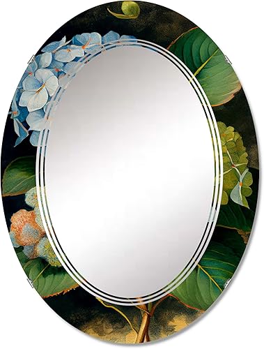DesignQ Blue Retro Hydrangena III - Espejo de tocador, espejos de baño, espejos de pared para sala de estar, dormitorio, espejo ovalado, grande, 20