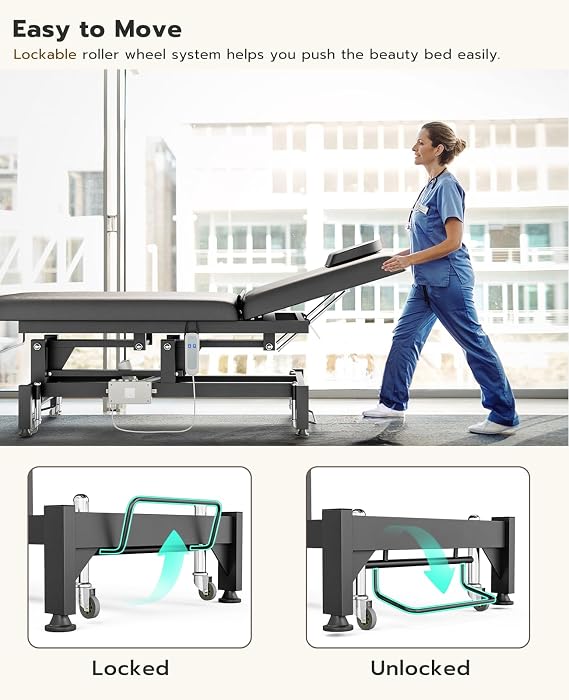 Electric Massage Bed, Professional Heavy Duty Spa Beauty Table with Adjustable Backrest, Stationary Physical Therapy Table with Towel Hook, Black
