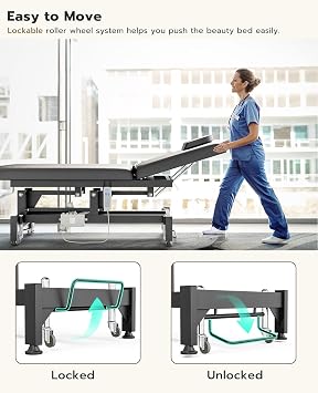 Electric Massage Bed, Professional Heavy Duty Spa Beauty Table with Adjustable Backrest, Stationary Physical Therapy Table with Towel Hook, Black