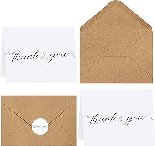 ACSTEP 100PACK Small Thank You Cards with Brow Kraft Envelopes For Business, Weddings, Bridal Shower, Baby Shower, Graduat...