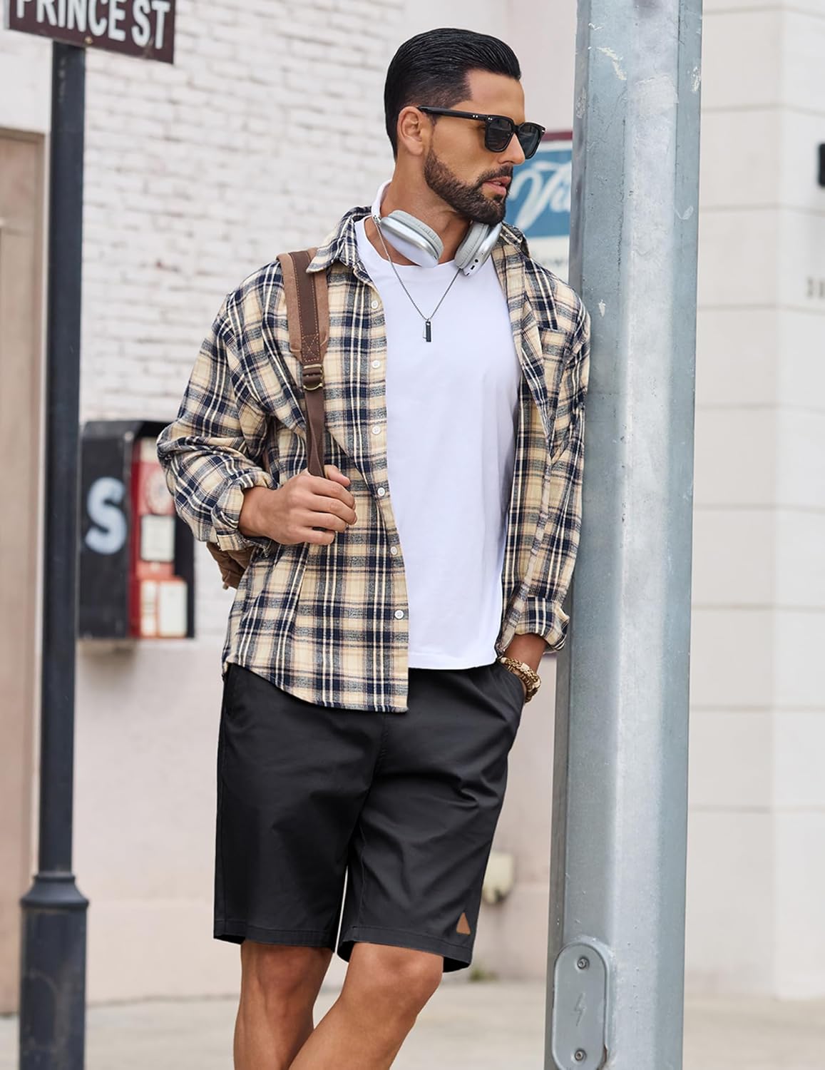 COOFANDY Mens 9" Casual Shorts with Zipper Pocket Elastic Waist Drawstring Chinos Short Summer Lightweight Cotton Shorts - Image 2