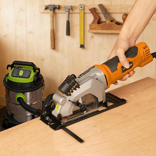 Miniatura 7 de Sierra circular eléctrica, mini sierra circular de 4.8 A con guía láser, sierra con cable de 4000 RPM equipada con 3 cuchillas de 4-12 pulgadas,