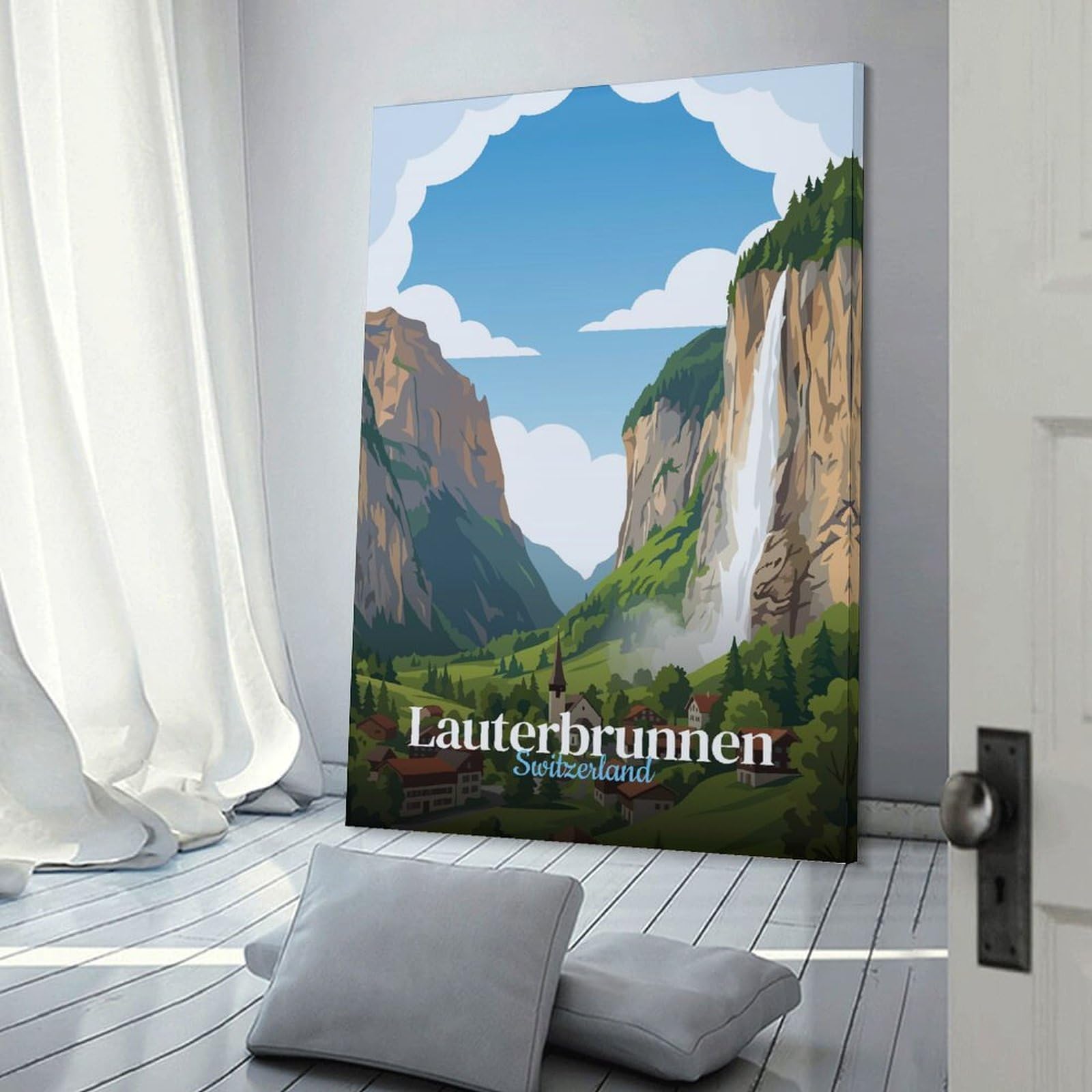 Junmoney Canvas Wall Decor Lauterbrunnen Switzerland Travel, 24x36inch(60x90cm), for Flats, Guest Rooms Or Compact Rooms, A Simple Refresh for Blank Walls