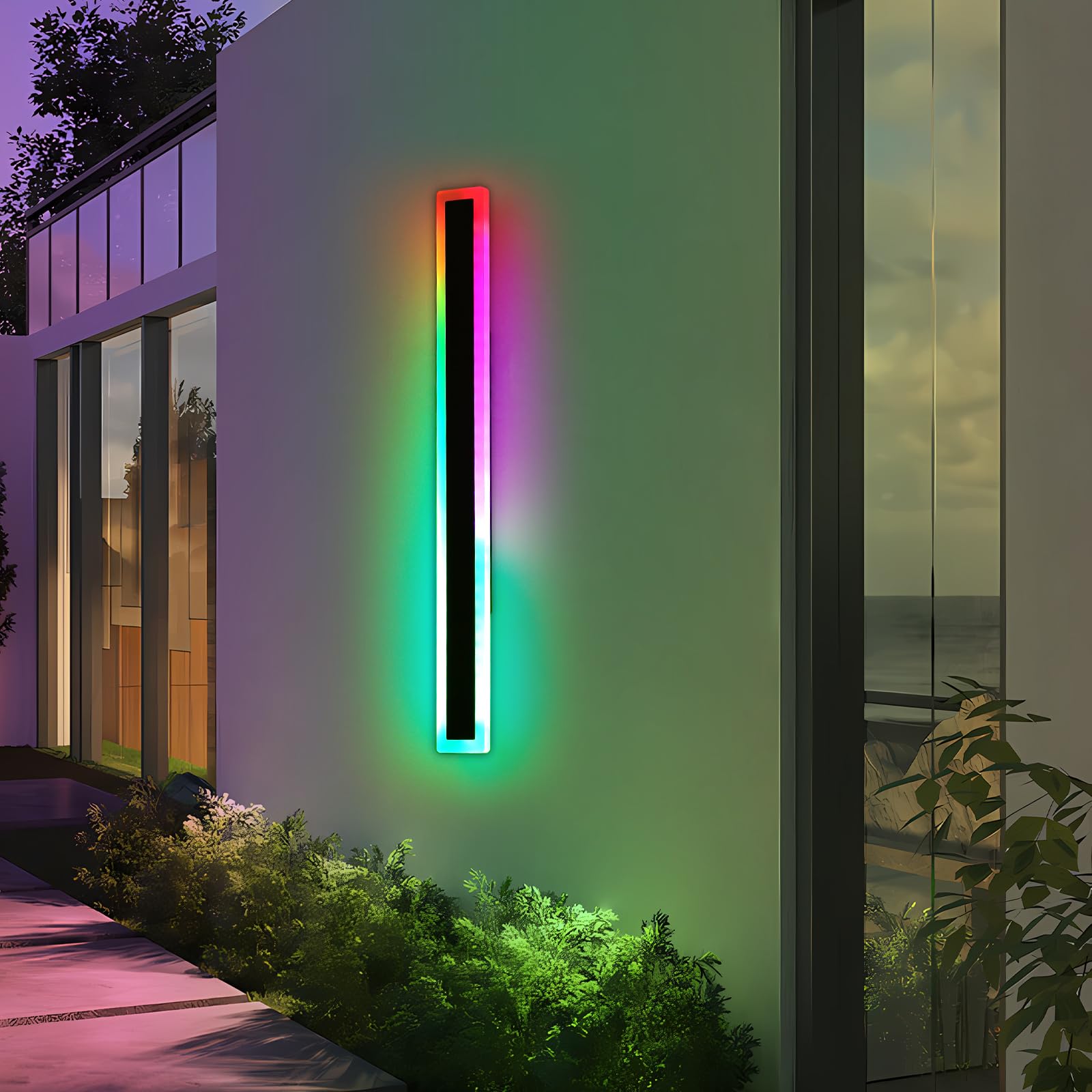 Photo 1 of 39inch Modern Long Wall lights Outdoor, 10 Colour Variations Dimmable Wall Mount Lights Fixtures, IP65 Waterproof 3000K-6000K Simple Acrylic LED Exterior Wall Sconce for Holiday Indoor Patio Porch 39inch RGBW