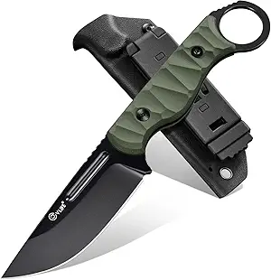 Small EDC Fixed Blade Knife with Kydex Sheath, 3.3" 14C28N Titanium-Plated Blade, Full Tang Hunting Knife with G10 Handle, Heavy Duty Bushcraft Survival Camping Knives