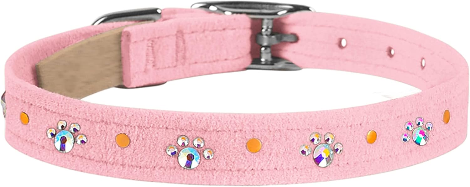 Susan Lanci Designs Premium Ultrasuede Crystal Paws Dog Collar, Black, X-Small