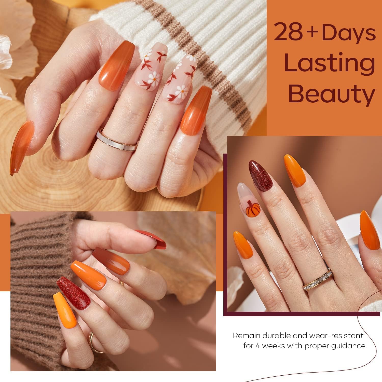 modelones Gel Nail Polish Set, 6 Colors Summer Brown Maple Burnt Orange Maroon Burgundy Red Glitter Gel Polish Cherry Mocha Turkey Pumpkin Color Changing Nail Polish LED Gift