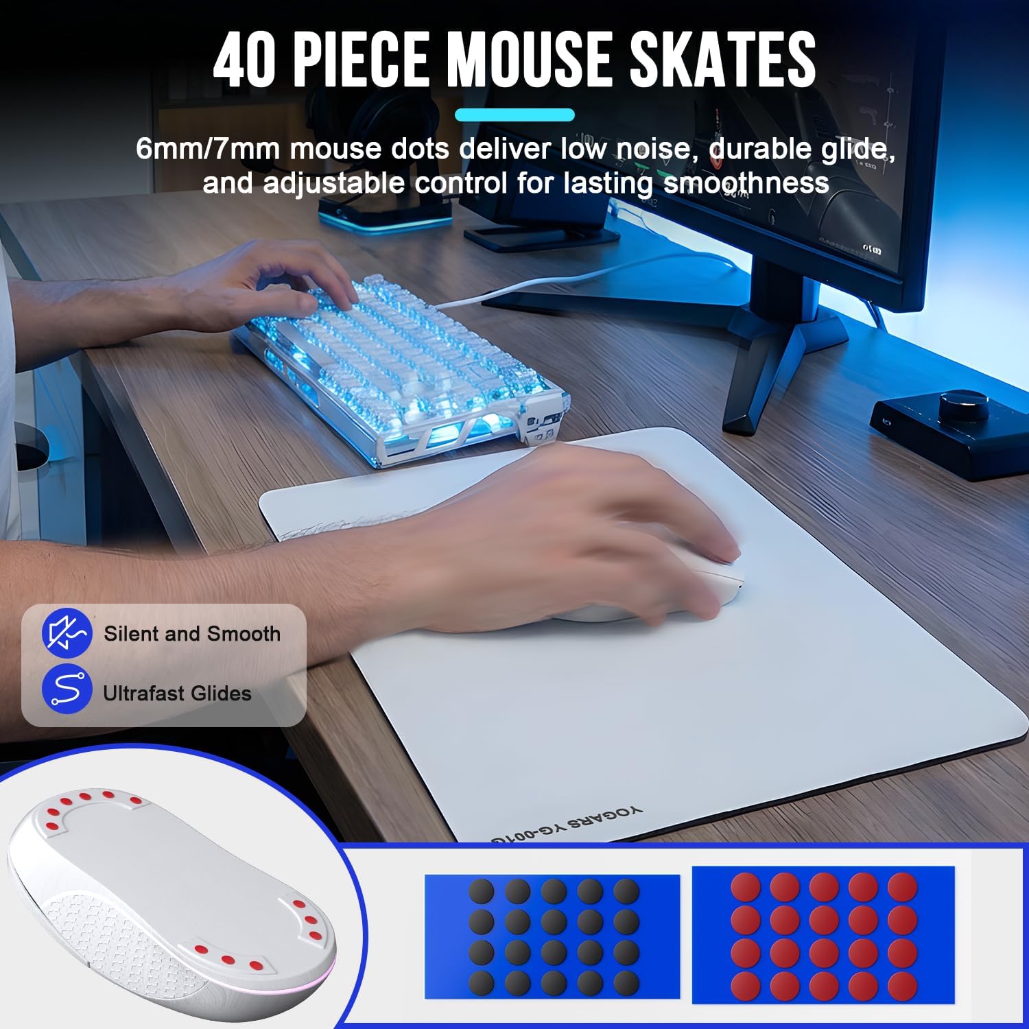 Tempered Glass Gaming Mouse Pad, Ultra-Smooth Micro-Etched Surface Speed & Control, Large 19.7"x15.7" Anti-Slip Base, Easy Clean Scratch Resistant for Esports and Work (White)