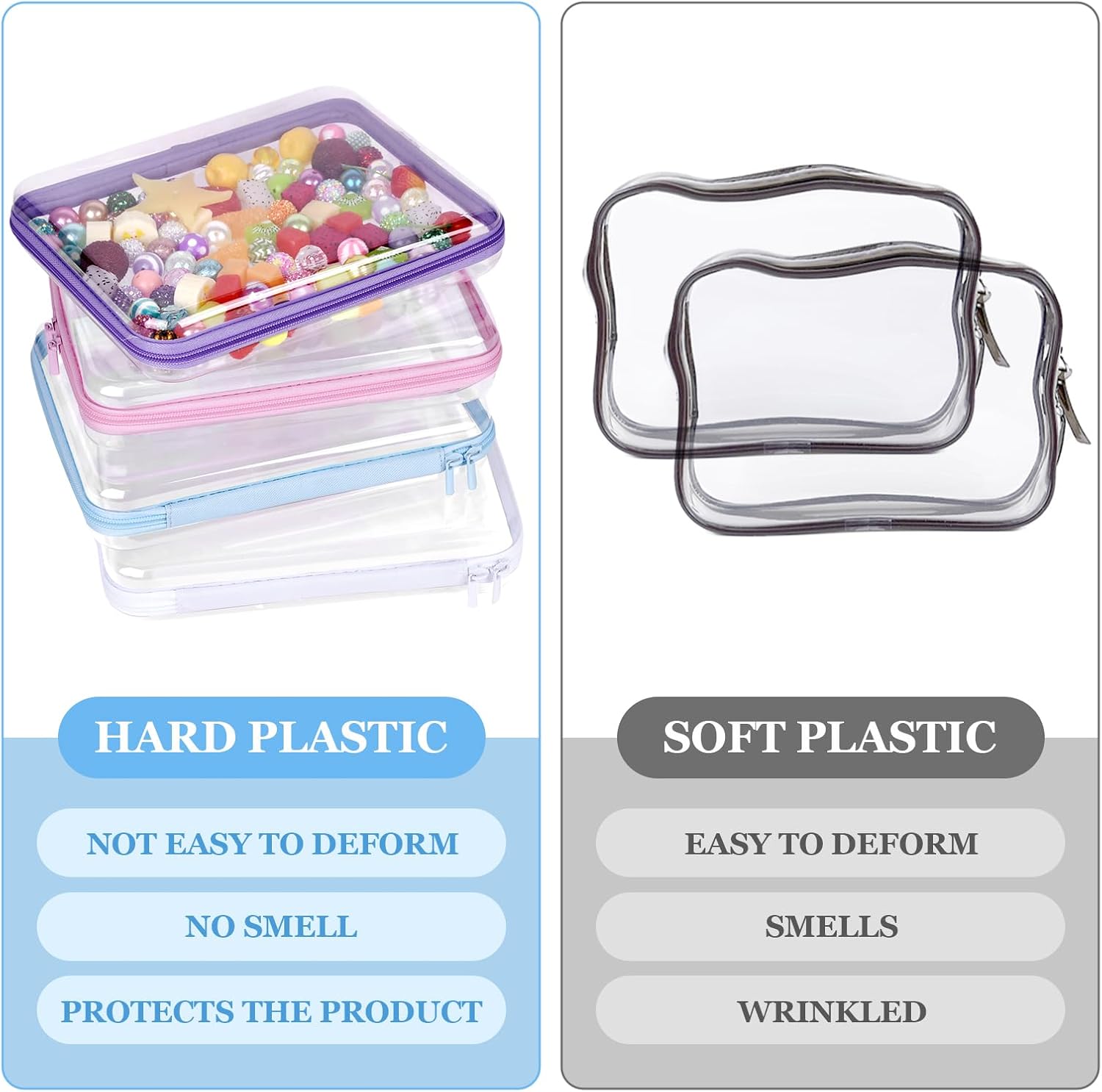 4 Pcs Clear Hard Shell Zipper Case, Hard Sided Pencil Case Clear Zipper Toys Puzzles Organizer, Travel Plastic Pouch for Makeup Storage Box, Building Blocks Bins - Image 5