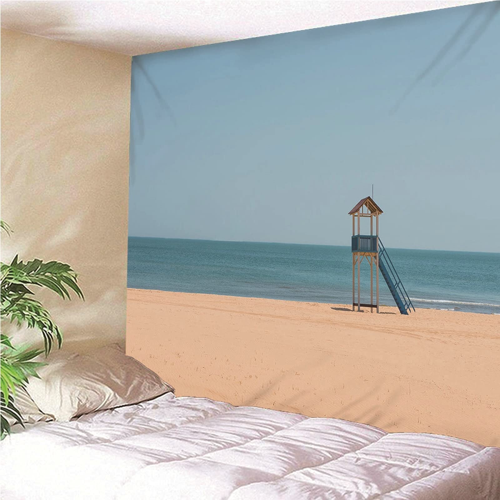 Aeici Tapicería Tela, Manta Tapiz Tapiz de Pared Playa océano Cielo Tapiz- Azul Marrón, 200x200CM