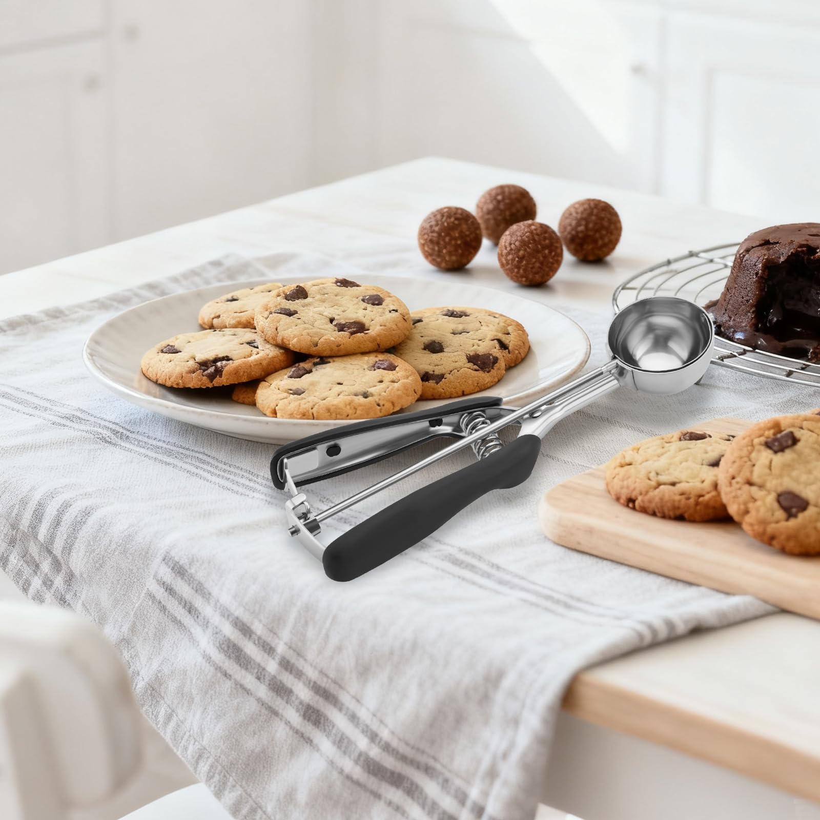 Set 3 Pezzi Porzionatore Gelato e Impasto, Cucchiaio Dosatore Biscotti Acciaio Inox 18/8