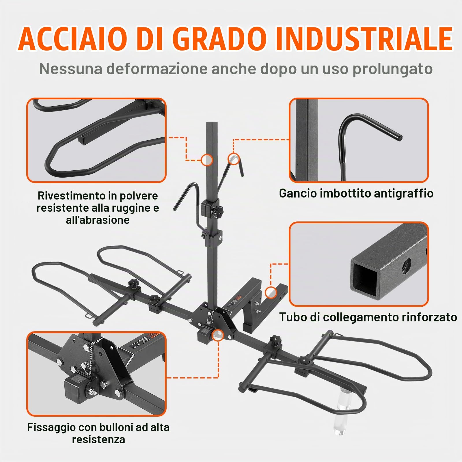 VEVOR Portabici per Attacco su Gancio, Capacità Massima di 160 LBS Attacco Ricevitore da 2 Pollici, Portabiciclette inclinabile e Pieghevole Fino a 5" di Larghezza, per Auto, SUV, Camion, Camper
