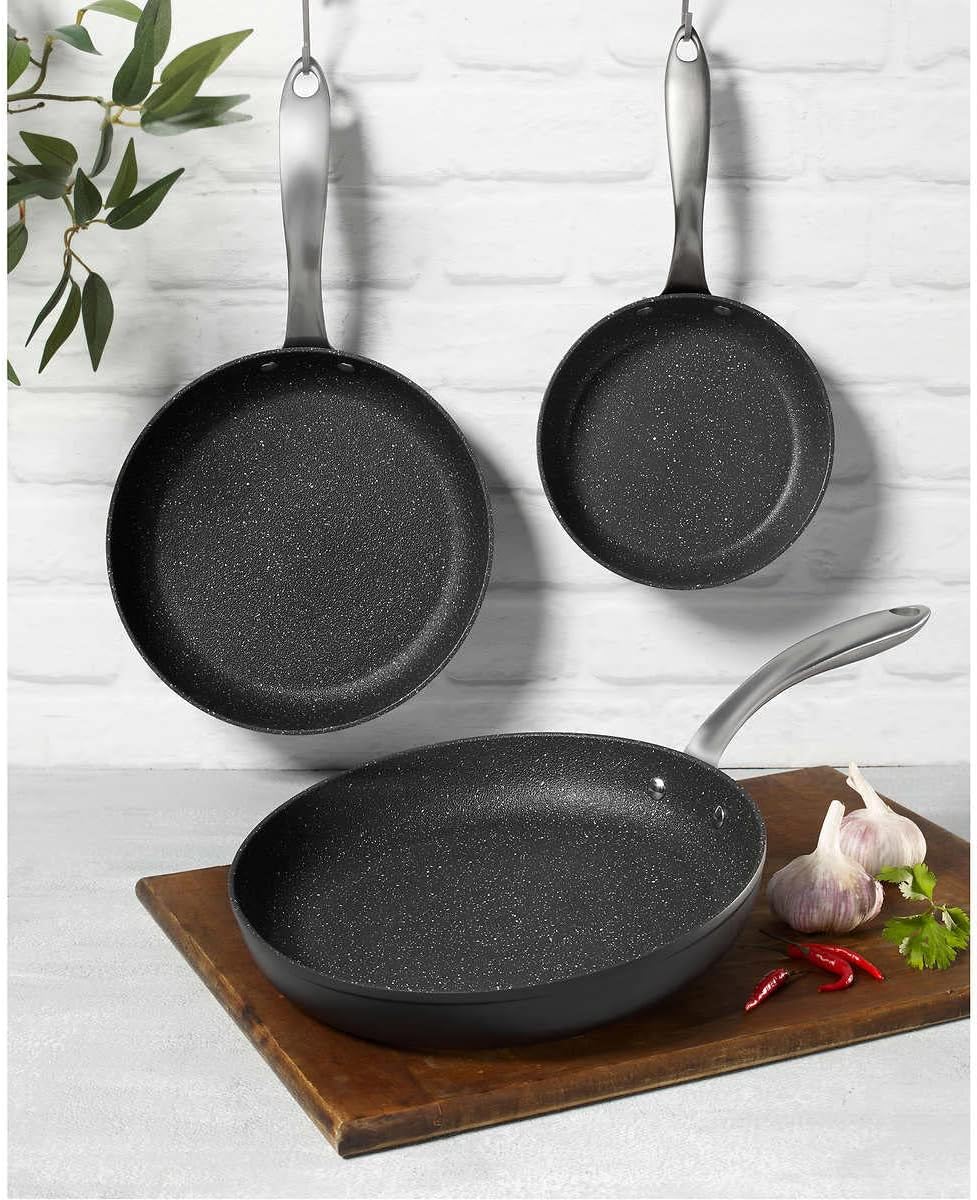 The Rock Skillet Set with Riveted Stainless Steel Handles for a Safe