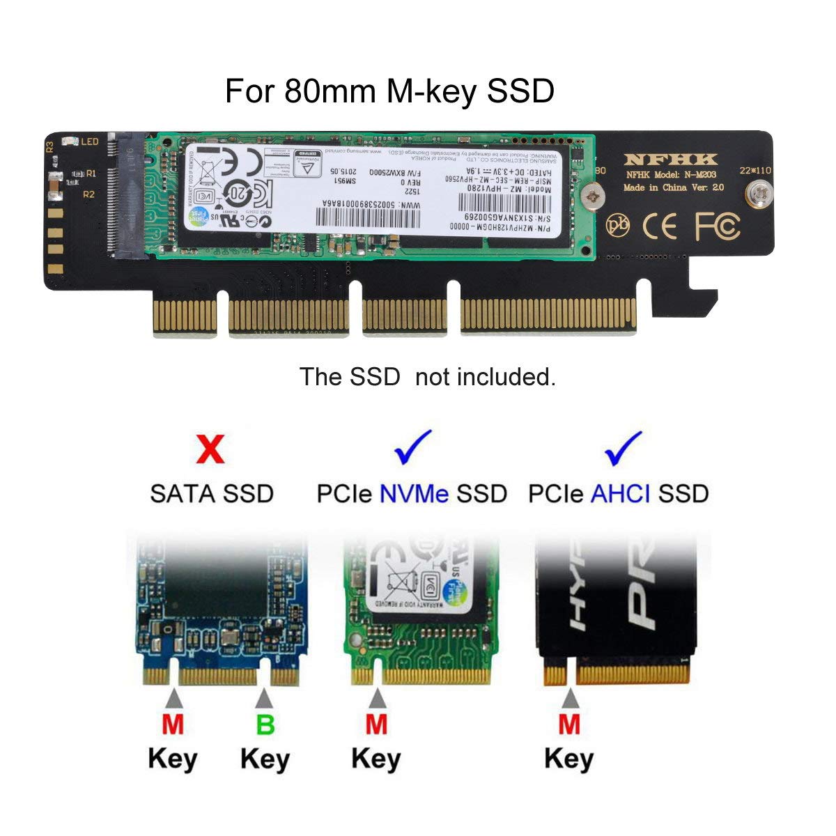 NGFF M.2 M-Key NVME AHCI SSD a PCI-E 3.0 16x 4X Adaptador para SSD de 4.331 in y 3.150 in 6