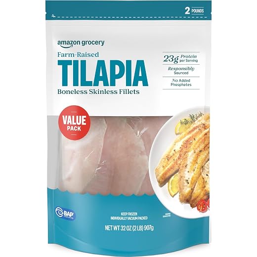 Amazon Grocery, Farm-Raised Tilapia, Boneless Skinless Fillets, 2 Lb (Previously Amazon Fresh Brand, Packaging May Vary)