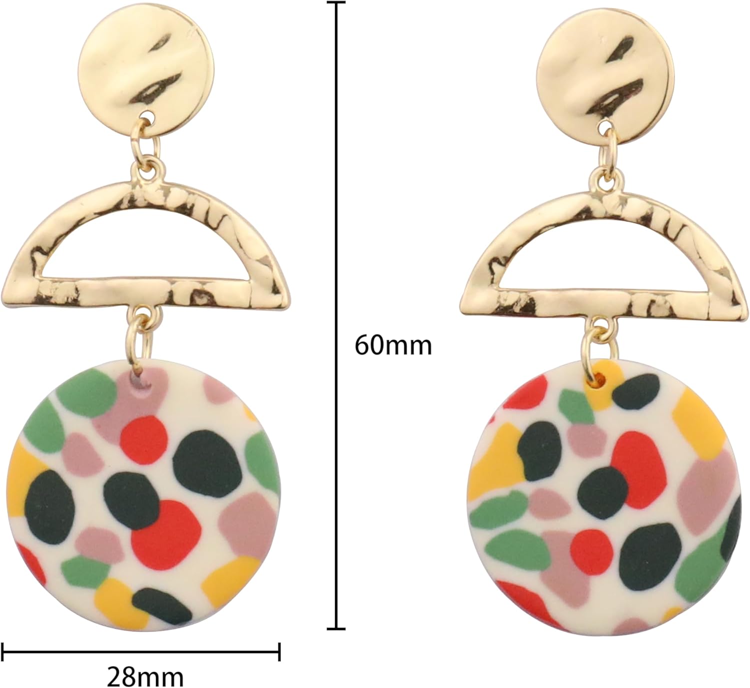 Handmade Geometric Dangle Earrings for Women Colorful Round Polymer Clay Long Drop Earrings 18K Gold Plated Stainless Steel Jewelry Gift - Image 7