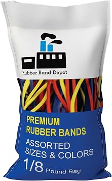Assorted Color & Size Rubber Bands - Size #54 - Rubber Band Depot - Everyday Bands, Business Rubber Bands - 1/8 Pound Bag