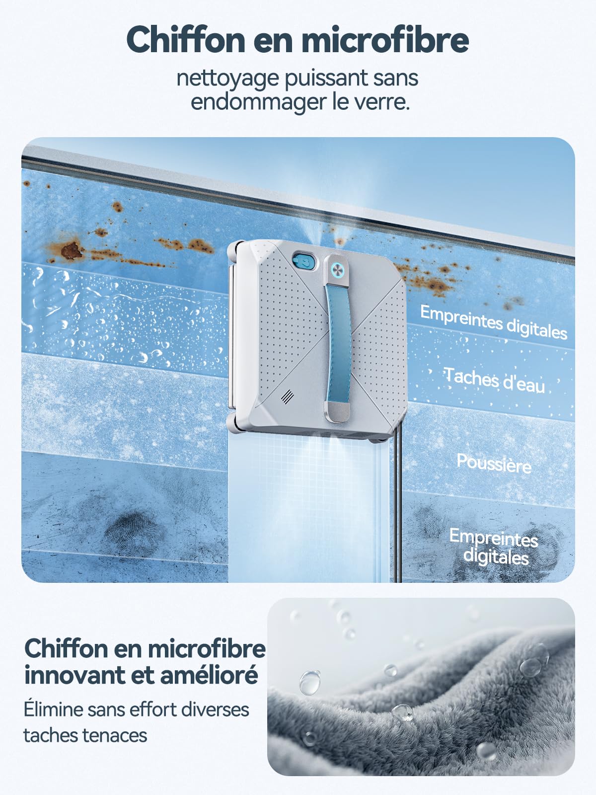 Keero Robot Laveur de Vitre Automatique, 9000Pa Lave Vitre Électrique avec Système 4 Buses, Détection Intelligente des Bords, 4 Modes de Nettoyage, Moteur Turbine, Robot Nettoyeur Vitre