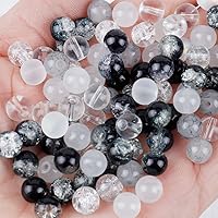 Vista 1 de 100 cuentas de vidrio para la fabricación de joyas, mezcla de cuentas de cristal negro agrietado de 0.315 pulgadas (0.315 in), cuentas de cristal