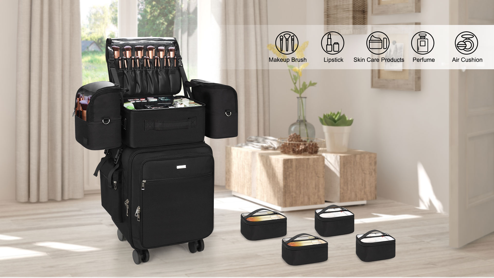 Rolling Makeup Case Professional Makeup Train Case for Makeup Artist