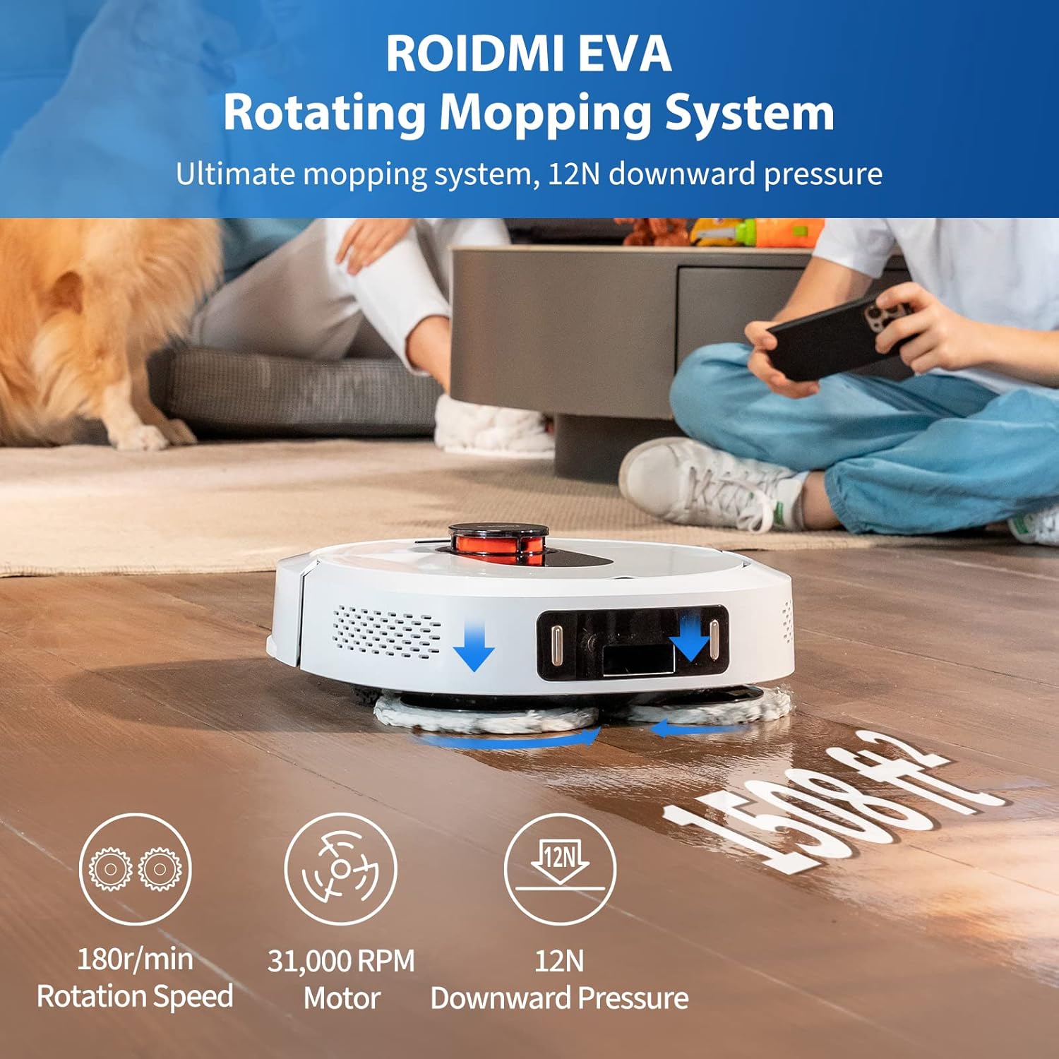 ROIDMI EVA Rotating Mopping System with 12N downward pressure