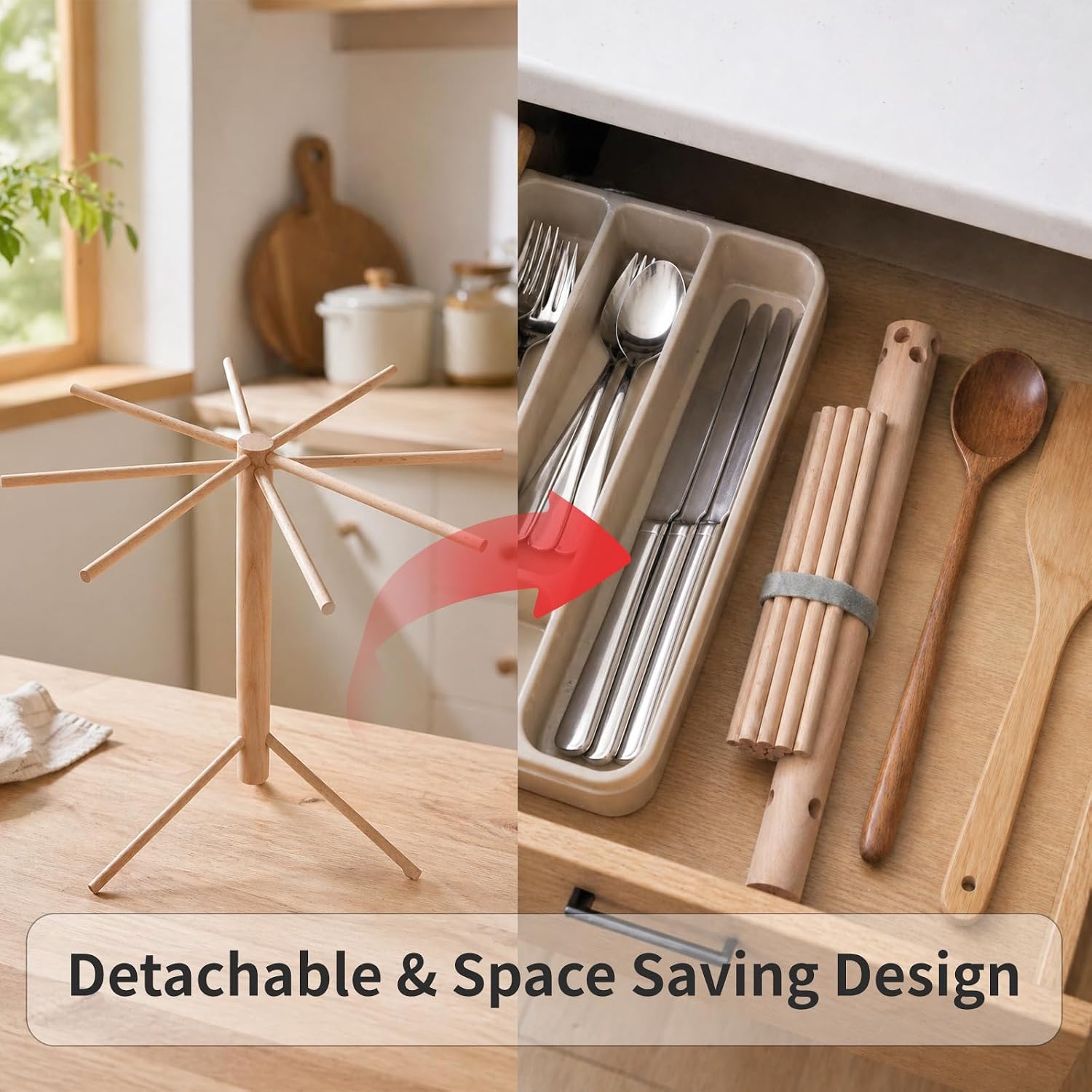 Pasta Drying Rack, Space Saving Pasta Rack Collapsible for Fresh Pasta image 2
