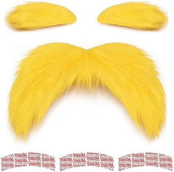 Yellow Mustache And Eyebrows, Funny Halloween Cosplay Costume Accessories