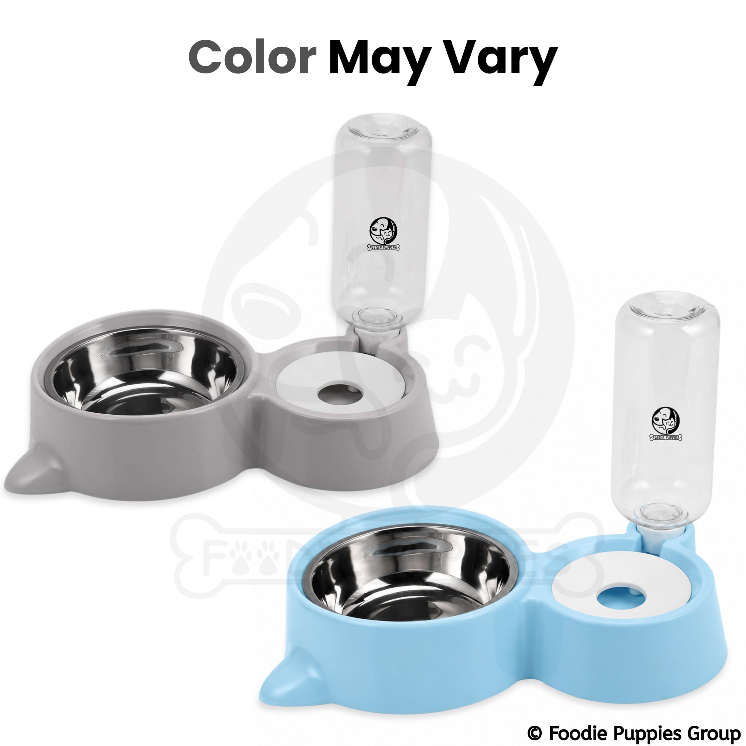 Foodie Puppies 2-in-1 Pet Feeding Bowl and Water Bottle Set for Puppies and Cats | Stainless Steel Bowl | Wet and Dry Food Bowl with Automatic Water Flowing Dispenser Bottle (Color May Vary)