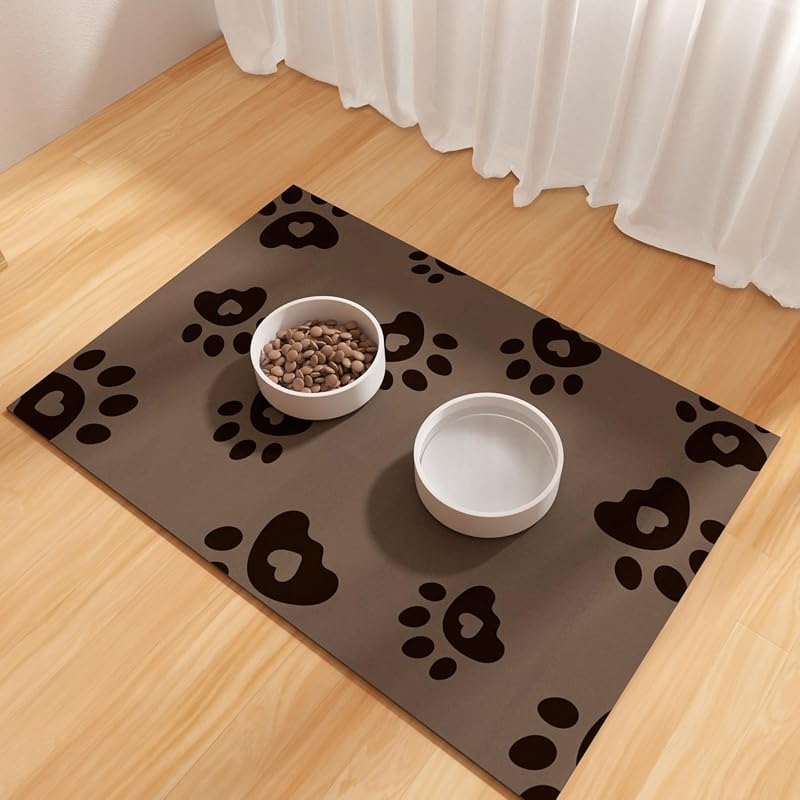 Tapete para Comedouro de Cães e Gatos BLESWIN, Impermeável, Antiderrapante e Absorvente, Marrom, 40,64 x 60,96 cm