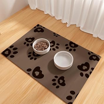 BLESWIN Pet Feeding Mats 30x50cm, Water Absorbing Mat for Dog Bowl, Water Bowl Mat for Dogs Waterproof, Non Slip Mat for Dogs, Dog Water Bowl Mat for Messy Drinkers, Cat Mat for Food and Water, Brown