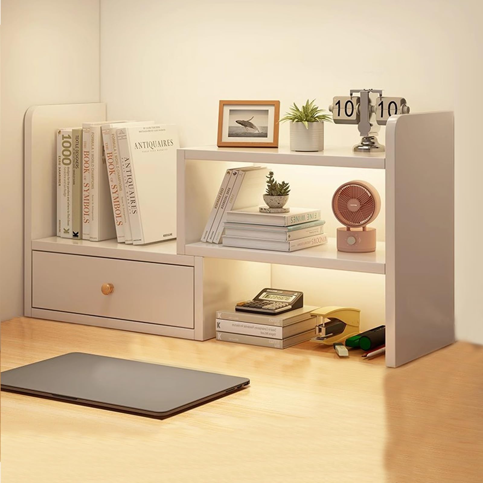 Weißer Schreibtisch, verstellbar, Schreibtischregal, Büroaufbewahrungslösung, platzsparende Etagère für Zuhause oder Büro, stilvolles und funktionales Schreibtischzubehör