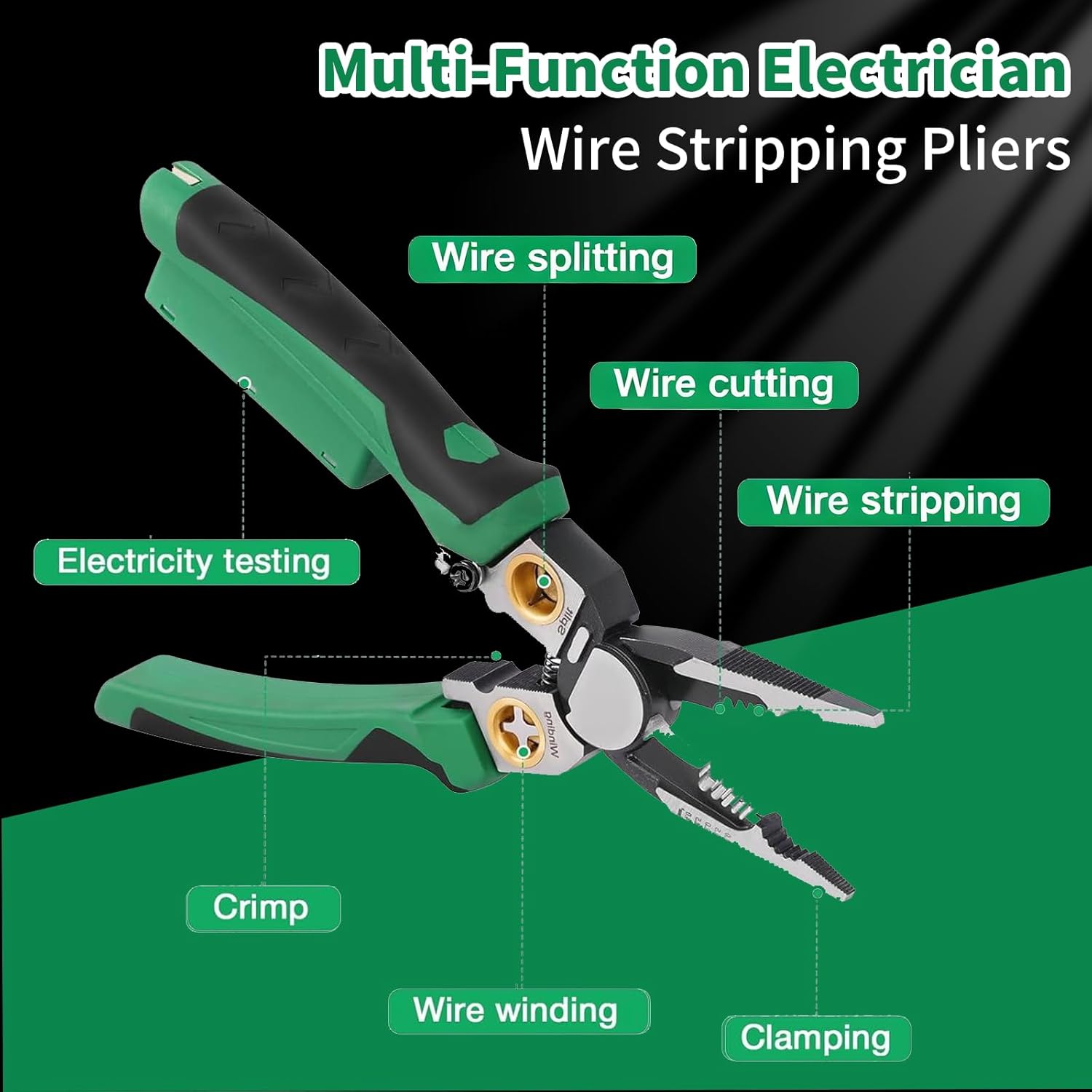 8 in 1 Wire Stripper with Voltage Tester, Wire Stripping Tool for Heavy Duty 12V-220V AC/DC Tester Hot/Neutral Wires, Multi-Functional Electrician Tool for HVAC, Car